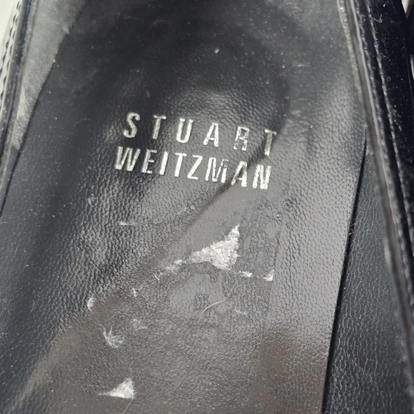 Stuart Weitzman Black Payent Leather With Grosgrain Ribbon Detail Loafers Size 8 - Picture 4 of 8